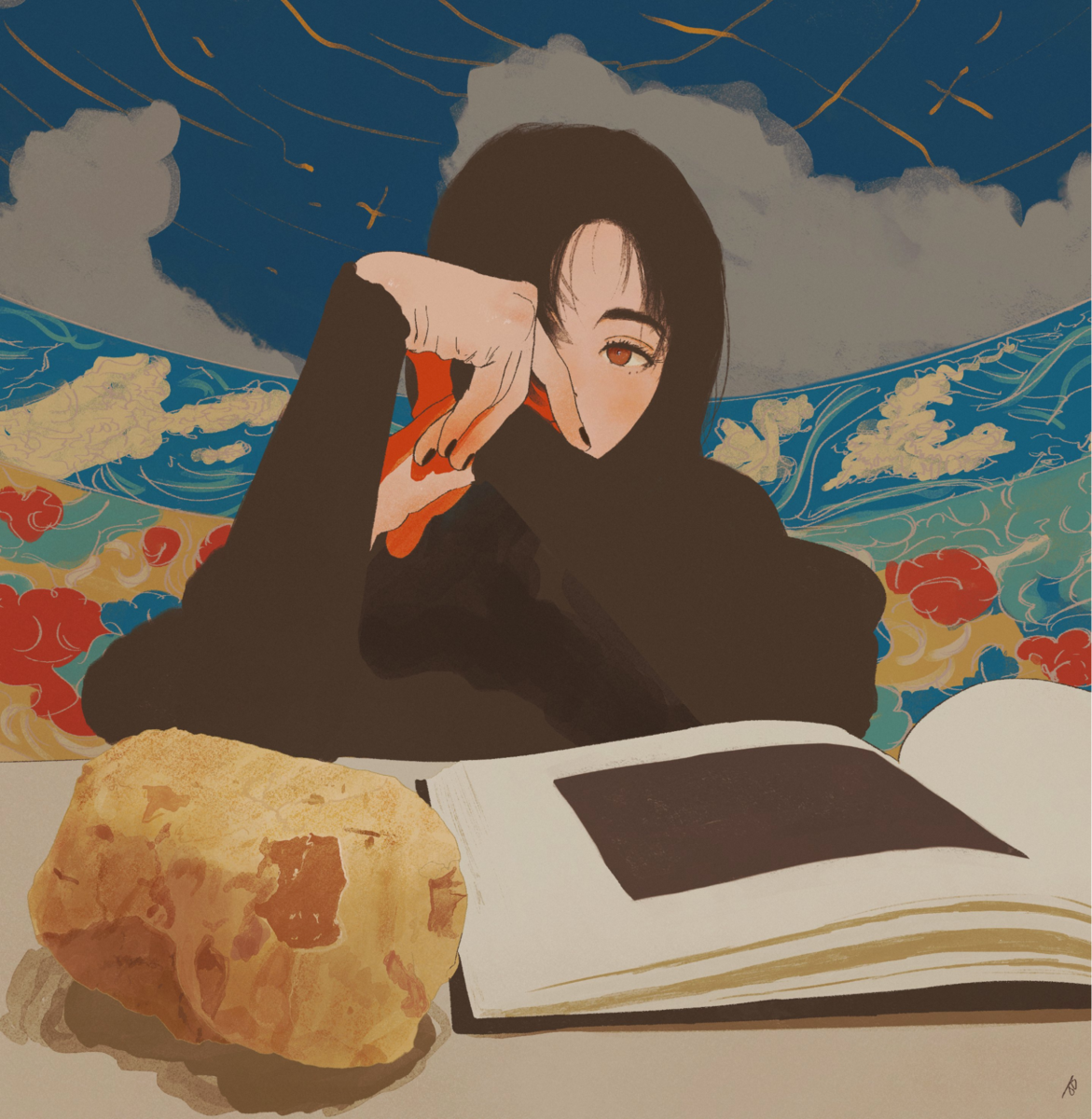 『机の上の静物と海辺と浮遊』